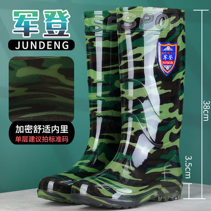 Military Camouflage Rain Boots for Men, Spring and Summer High-Top Labor Protection Rain Boots, Delivery Rider Kitchen Mid-Calf Water Boots, Anti-Fouling Rubber Shoes
