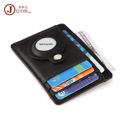 Cross-border New Portable Mini Wallet RFID Genuine Leather Tracker Card Case Crazy Horse Leather Retro Thin Card Bag Men's Bag