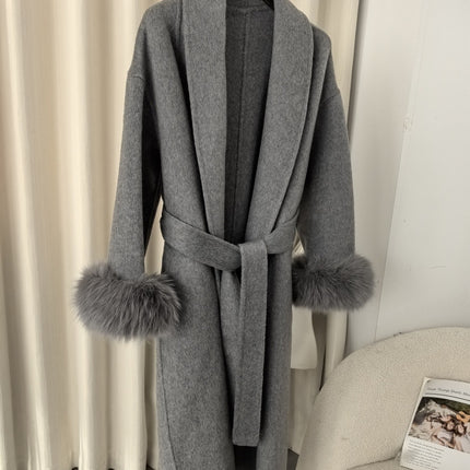 Explosive in stock Autumn and Winter Women's High-end Double-sided Wool Coat Women's Mid-length Removable Real Fox Hair Cuff