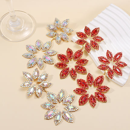 Temperament style European and American exaggerated flowers rhinestone big earrings wholesale stage banquet accessories earrings high sense of luxury