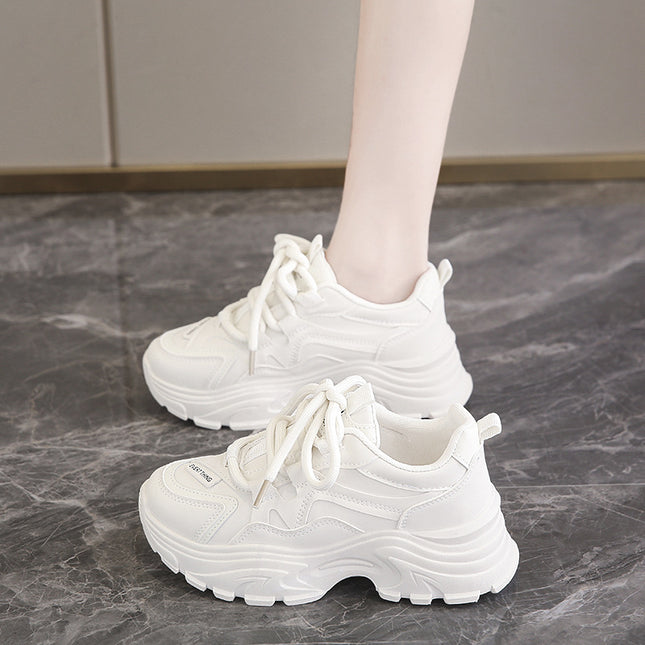 Full Leather Sports Shoes for Women Fleece-Lined 2025 New Spring & Fall Student Soft Sole Waterproof Anti-Slip White Thick Sole Dad Shoes