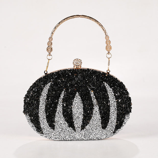 New Pumpkin Women's Bag Cross-border Explosion Diamond-encrusted Oval Bag European and American Fashion Evening Bag
