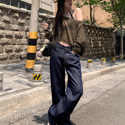 Denim Blue American Loose Wide-Leg Pants for Women 2025 Summer and Autum Thin Draped Floor-Length Casual Jeans for Women