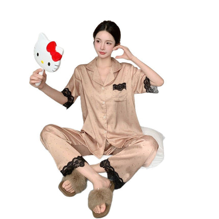 [A touch of heart] Summer high-end sense new pajamas short-sleeved trousers women's lace home clothes pajamas suit