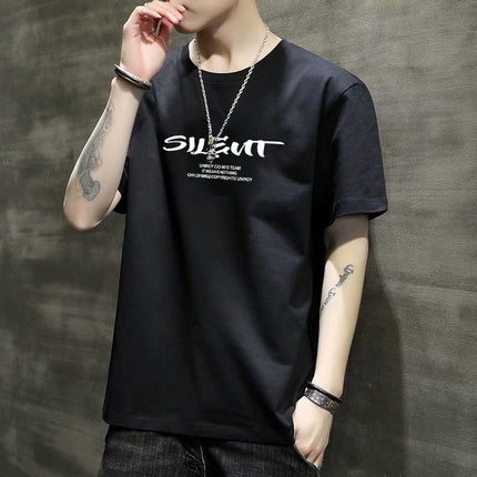 Men's Short-Sleeved T-Shirt 2023 Slim Fit Versatile Top Youth Korean Style Bottoming Shirt Printed T-Shirt Casual Round Neck