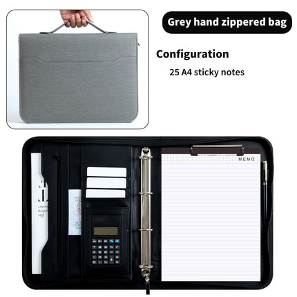 Spot Multifunctional A4 Folder Pu Leather Loose-Leaf Zipper Bag Office Business Satchel Manager Folder Custom Wholesale
