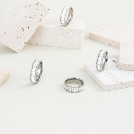 Cross-border plain ring stainless steel ring rectangular zircon ring titanium steel diamond lovers ring jewelry wholesale