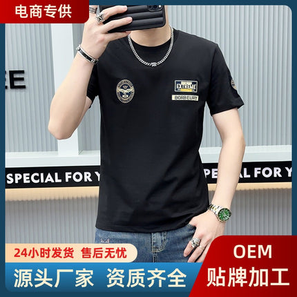 European Light Luxury 2024 Summer New Arrival Men's Short-Sleeved T-Shirt Printed Half-Sleeved Youth All-Match Trendy T-Shirt