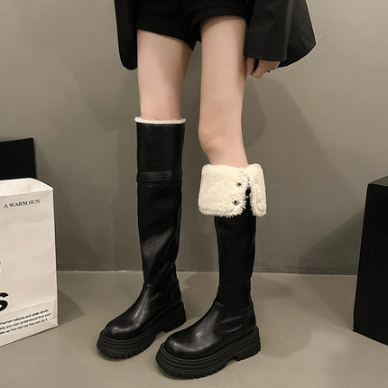 Turn-Over Two-Piece Over-The-Knee Boots for Women 2025 New Thick-Soled Fleece-Lined Warm and Fashionable Snow Boots Slim High Boots
