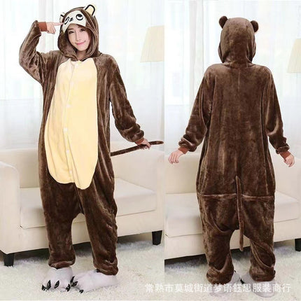 Mixed Batch of Animal Brown Monkey Adult Cartoon One-Piece Pajamas Autumn and Winter Flannel Thickeneded Toilet Version Home Clothes