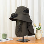 Military green shawl fan hat / Solar + usb long battery life