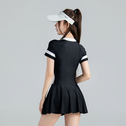 Sports Short-sleeved Swimsuit Women's 2023 New Style Slim-fit Swimsuit Conservative Swimsuit Body-fit Skirt Hot Spring Swimsuit