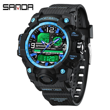 Sanda Hot-Selling Watch Korean Version Student Party Multi-Functional Waterproof Alarm Clock Electronic Watch Cool Dual Display Luminous Sports Watch
