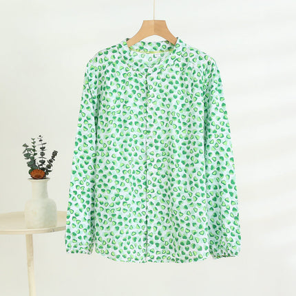 Middle-Aged and Elderly Women's Summer Thin Cardigan Mother's Wear Cotton Silk Long-Sleeved Loose Large Size Artificial Cotton Shirt Pajama Top