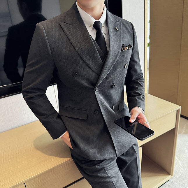 High-end sense striped suit groom wedding dress suit three-piece studio wholesale group purchase men's dress suit