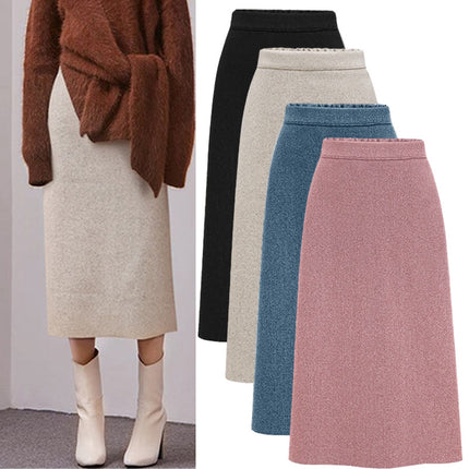 Wool Woolen Mid-Length Skirt for Women in Autumn and Winter New Retro High-Waist Slim Hip Skirt Mid-Length A-Line Skirt for Women