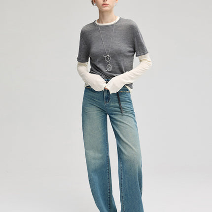 Mbb2026 Spring Women's Jeans, Full Cotton, Heavy-Duty Denim Fabric, American Retro Style, Trendy, Slimming Wide-Leg Floor-Length Pants