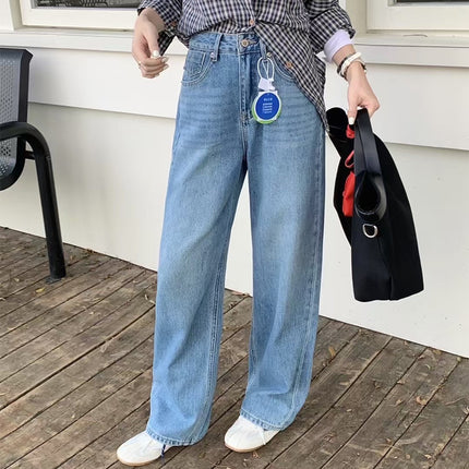 X8962 Autumn New High Waist Cross-Border Pants Women's Floor-Length Jeans Daily Casual Wide Leg Korean Style