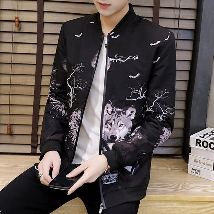 Korean style youth thin wolf head coat men's spring and autumn floral jacket men's foreign trade cross-border men's clothing wholesale