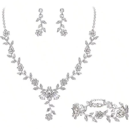 New Cross-Border Wholesale Bridal Rhinestone Water Drop Necklace and Earrings Jewelry Set for Women's Evening Dress Accessories