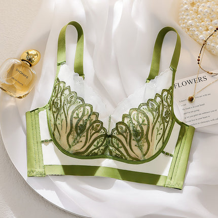 Spring and Summer Lace Rabbit Ear Underwear for Women Without Rims, Anti-Sagging, Ultra-Thin Bra, Push-Up Big Breasts, Make You Look Smaller