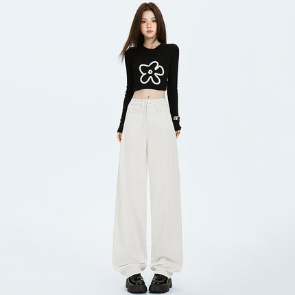 American Retro Wide-Leg Pants 2025 Autumn New Trendy Design Loose Slimming Versatile Floor-Length Jeans for Women