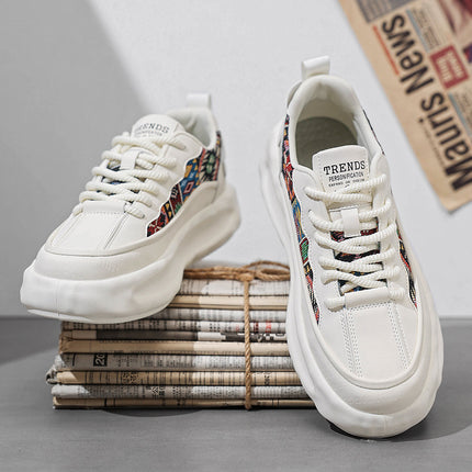 Trendy Men's Winter Embroidered Canvas Sneakers for Middle School Students, Retro Dad Shoes with Thick Soles