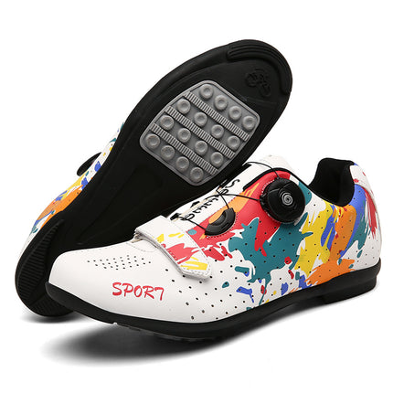 Mountain Bike Lockless Cycling Shoes Men's and Women's Graffiti Road Bike Lock Shoes Hard Sole Dynamic Bicycle Shoes Bicycle Professional Shoes