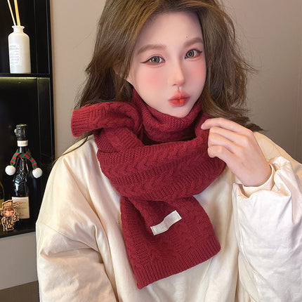 Soft Waxy Knitted Scarf Women's Winter Warm Knitted Scarf Student Sweet All-match Cold-proof Wool Letter Scarf for Men