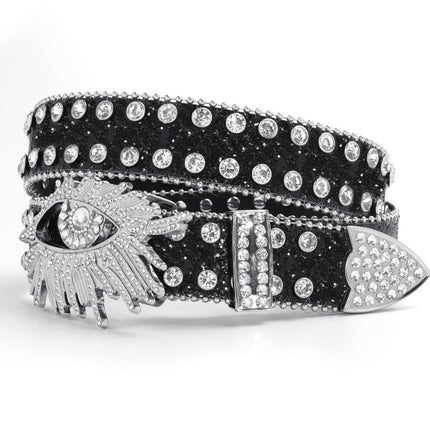 Cross-border rhinestone eye wide belt women inlaid rhinestone flash hip-hop punk personality fashion non-mainstream wholesale