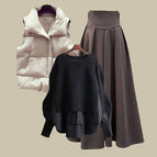 Black sweater + brown skirt two-piece set / M 40-50kg