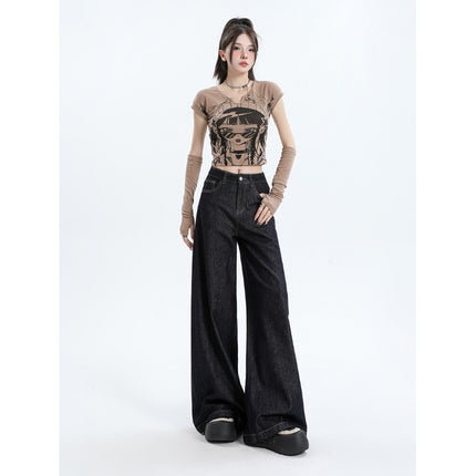Tannin Wide Leg Jeans Women's 2025 New High Waist American Style Retro Lazy Loose Dipped Pants