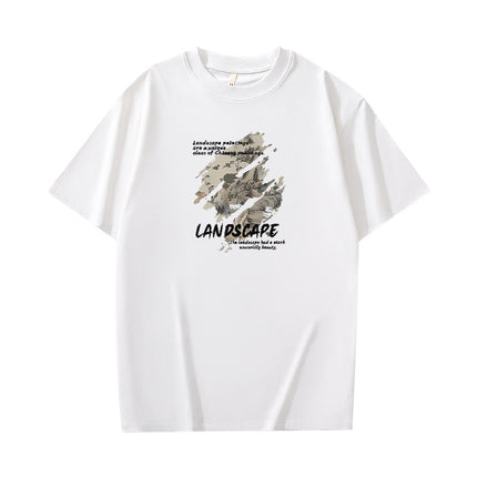 Short-Sleeved T-Shirt Men's Summer Trendy Brand Ins Hong Kong Style Printed Round Neck Clothes Loose Trendy Breathable Gas Shirt