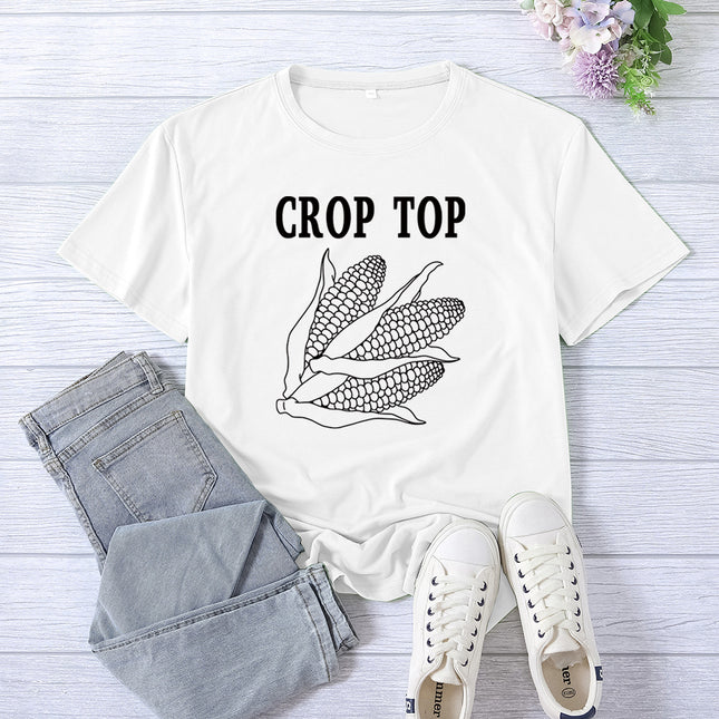 Cross-border Foreign Trade Amazon Crop Top Printed Short-sleeved Women's Summer Casual Loose Round Neck Casual All-match