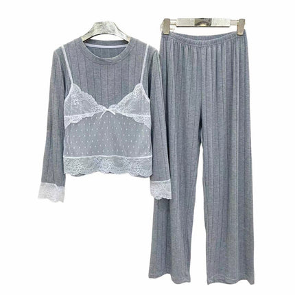 Oh Mida's New Autum High-End Pajamas Women's Cashmere Cotton Fake Two-Piece Long-Sleeved Accessible Luxury Home Wear Outer Suit