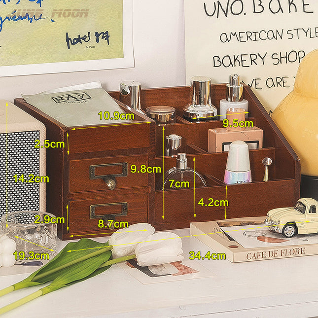 Cosmetic Storage Box Wooden Small Drawer-Type Dressing Table Desktop Storage Rack Partition Organizer Box Large Capacity