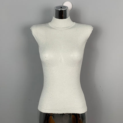 South Korea Dongdaemun Elegant Elegant Sexy Figure Half High Neck Slim-fit Slimming All-match Sleeveless Knitted Top for Women
