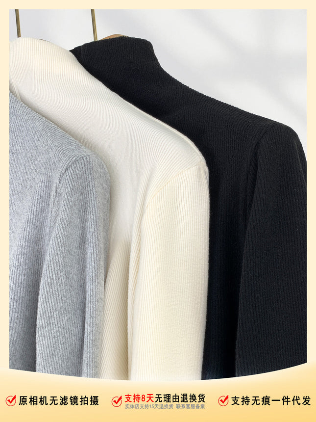 Super Slimming tight waist slimming half turtleneck long sleeve T-shirt hot girl top split brushed pit bottoming shirt for women