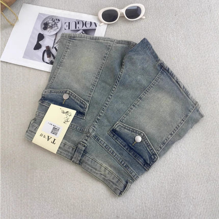 American Retro Hot Girl Denim Shorts Trendy Outfit Slimming Butt-Lifting A-Line Hot Pants 2025 Summer New Women's Fashion