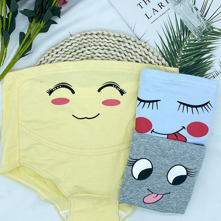 3Pcs Women's Maternity Cute Cartoon Smile Face Print Boxers