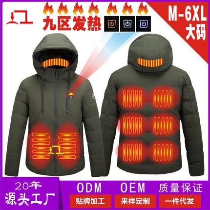 Cross-Border Popular USB Smart Heating Cotton Jacket Hooded Warm Men's Cotton Jacket Outdoor Graphene Heating Jacket