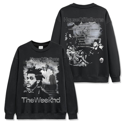 Cross-border American hip-hop potted brother The Weeknd printed short sleeve t-shirt loose crew neck hooded sweater wholesale
