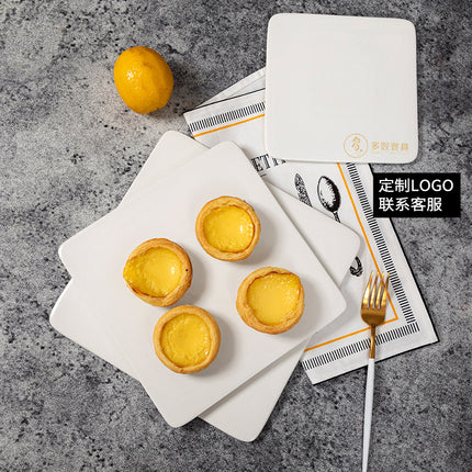 Ceramic Cake Plate Pure White Square Plate Dessert Display Dish Baking Tableware Buffet Round Swing Plate Long Square Plate