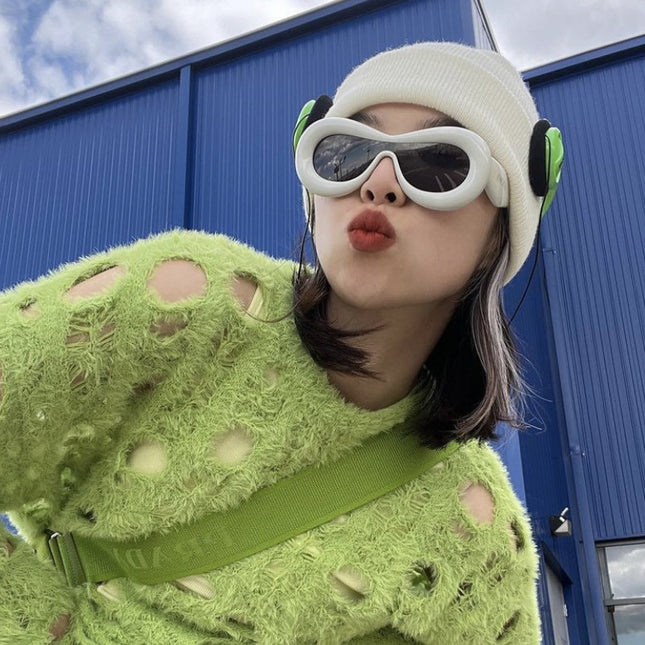 Y2K Hot Girl Sunglasses One-Piece Concave Shape Funny Sunglasses Inflatable Bread Expansion Sunglasses Candy Color Ins
