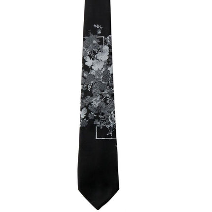 Yamamoto Flower and Bone Print Unisex Tie, Dark and Stylish