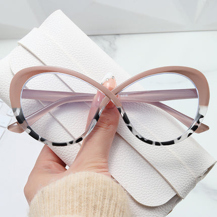Cross-Border New Large Frame Women's Cat-Eye Frame European and American Internet Celebrity Street Photography Flat Mirror Foreign Trade Anti-Blue Light Glasses