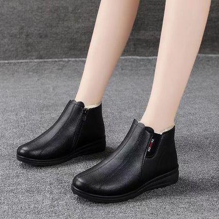 Women's cotton shoes winter non-slip fleece-lined thick grandma shoes warm waterproof cotton boots middle-aged and elderly leather shoes flat shoes