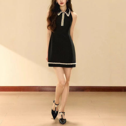 Xingyao Black French Style Daughter Gold Style dress Women's 2025 New Summer Tight Waist Slimming Heavy Industry A- line Skirt