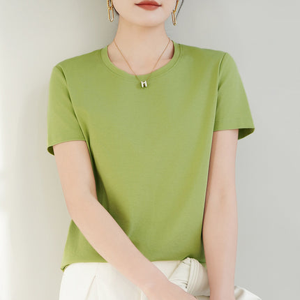 100 mercerized cotton short-sleeved T-shirt women's 2025 summer new V-neck cotton pullover vest cool feeling ice silk base