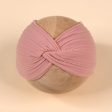 Cross-Border Kidsren's Hair Accessories European and American Popular Baby Cross Headband Jacquard Twist Bow Baby Pure Color Hairband